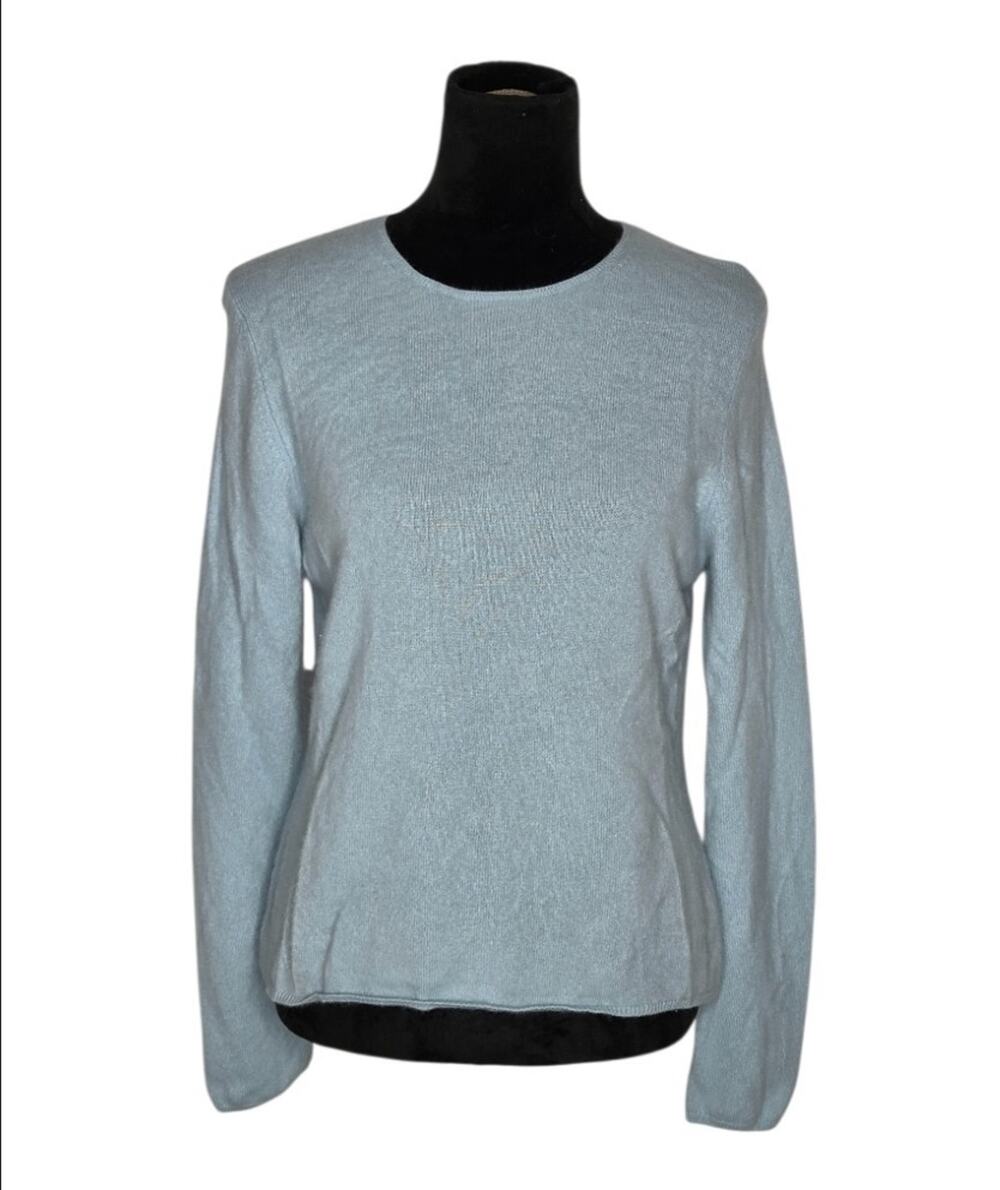 Charter Club 2 Ply Cashmere Blue Crewneck Knit Sweater Women L Luxury